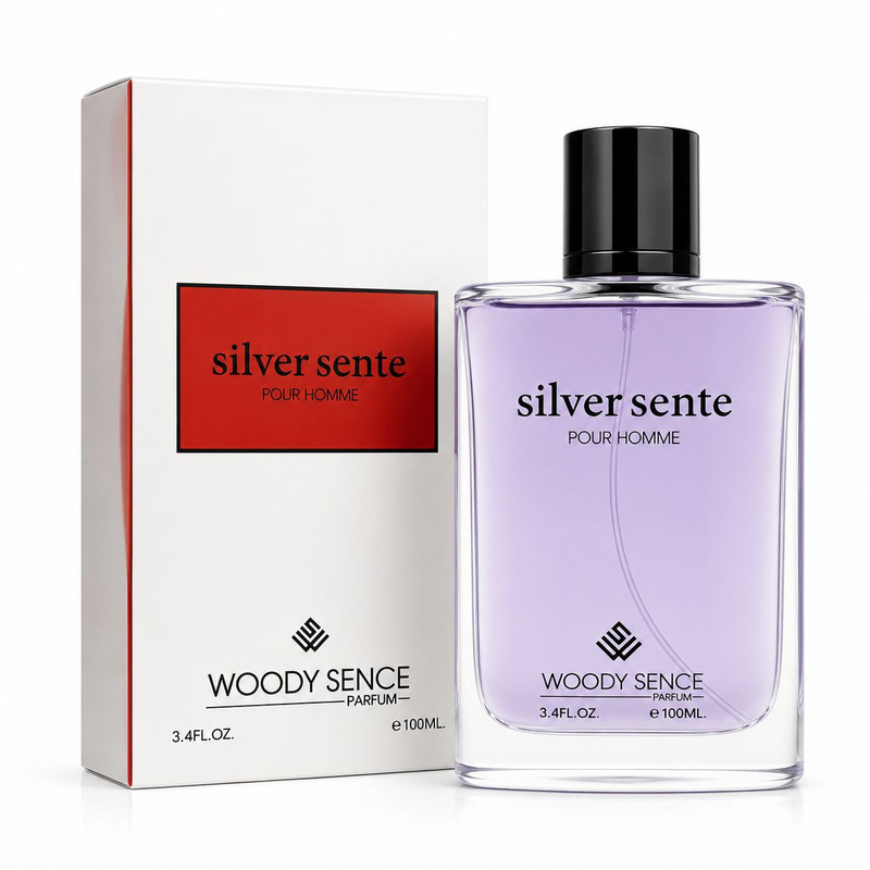 ادو پرفیوم مردانه وودی سنس مدل Silver Sente با رایحه گرم و چوبی حجم 100 میلی‌لیتر