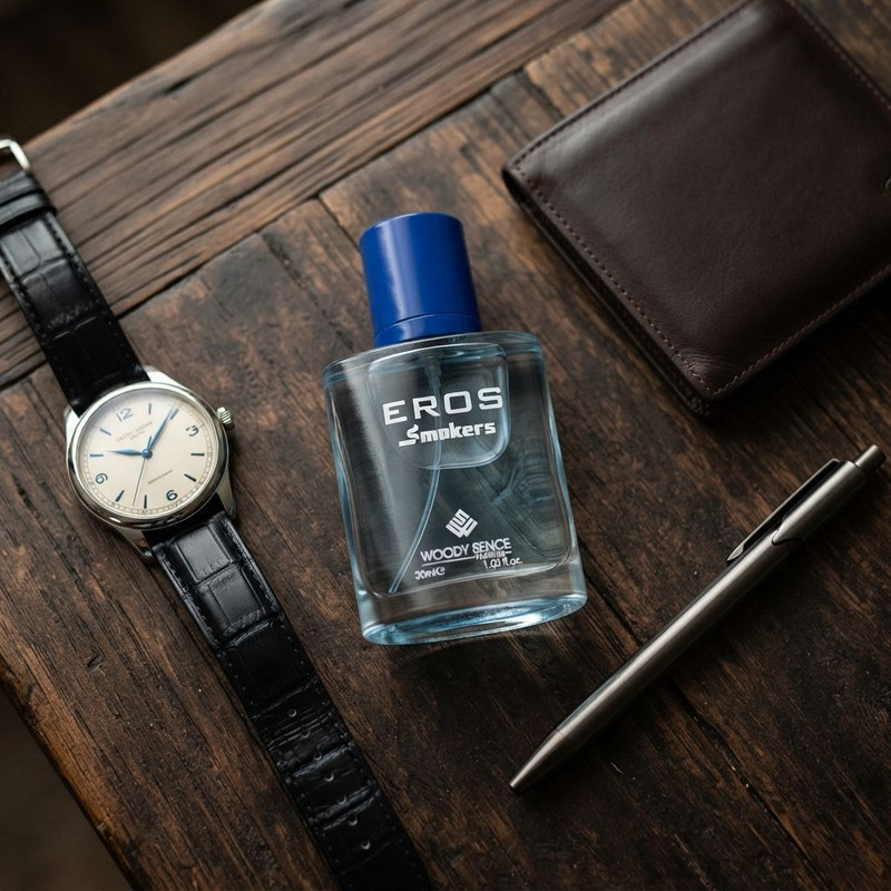 عطر جیبی مردانه وودی سنس مدل Eros Smokers با رایحه شیرین و سرخس گونه حجم 30 میلیلیتر