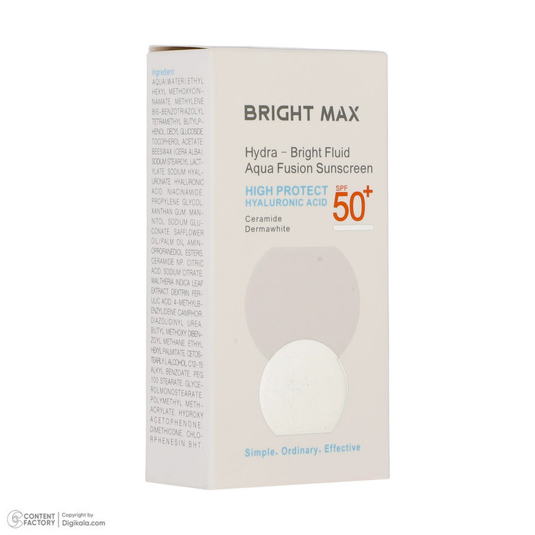 فلوئید ضدآفتاب بیرنگ برایت مکس SPF50 مدل هیدرابرایت مناسب انواع پوست، حجم 50 میلیلیتر