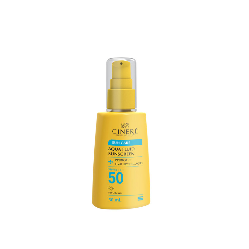 فلوئید ضد آفتاب بیرنگ سینره، 50 SPF، مدل PREBIOTIC، مناسب پوستهای چرب با حجم 50 میلیلیتر، فاقد پارابن، محافظتکننده در برابر اشعههای UVA و PA ،UVB++++، دارای فرمولاسیون فاقد چربی و هیالورونیک اسید، با ماندگاری 2 ساعته