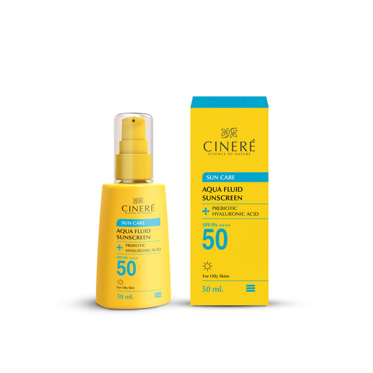 فلوئید ضد آفتاب بیرنگ سینره، 50 SPF، مدل PREBIOTIC، مناسب پوستهای چرب با حجم 50 میلیلیتر، فاقد پارابن، محافظتکننده در برابر اشعههای UVA و PA ،UVB++++، دارای فرمولاسیون فاقد چربی و هیالورونیک اسید، با ماندگاری 2 ساعته