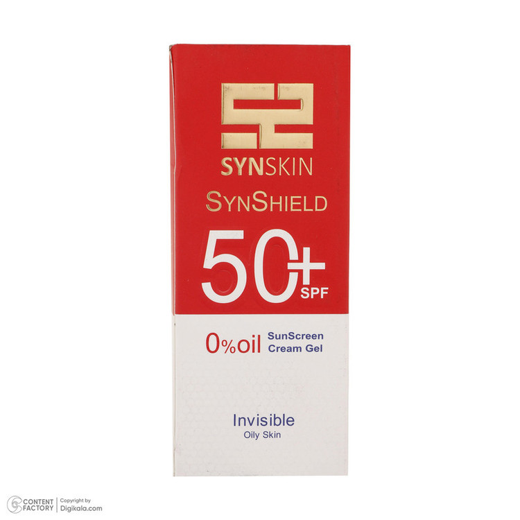 ژل کرم ضدآفتاب ساین اسکین بدون رنگ SPF50 مدل SynShield، مناسب پوستهای چرب، حجم 50 میلیلیتر