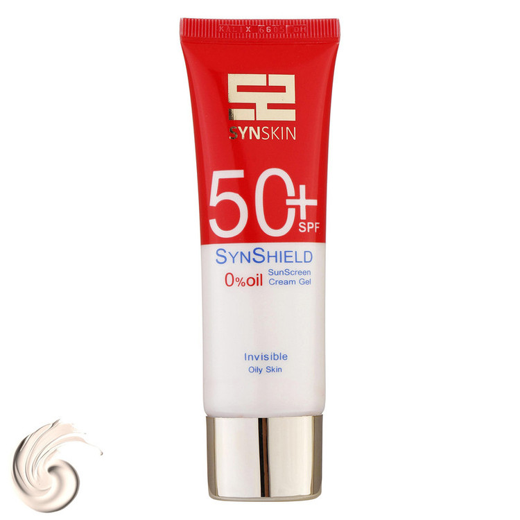 فلوئید ضدآفتاب بدون رنگ ساین اسکین SPF50 مدل SYN SHIELD، مناسب پوستهای چرب، حجم 50 میلیلیتر