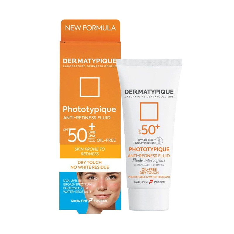 فلوئید ضدآفتاب بی رنگ درماتیپیک SPF 50 مدل Anti Redness محافظ UVA ،UVB مناسب برای انواع پوست حجم 40 میلیلیتر