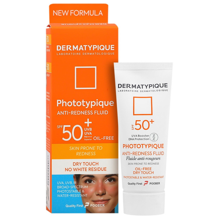 فلوئید ضدآفتاب بی رنگ درماتیپیک SPF 50 مدل Anti Redness محافظ UVA ،UVB مناسب برای انواع پوست حجم 40 میلیلیتر