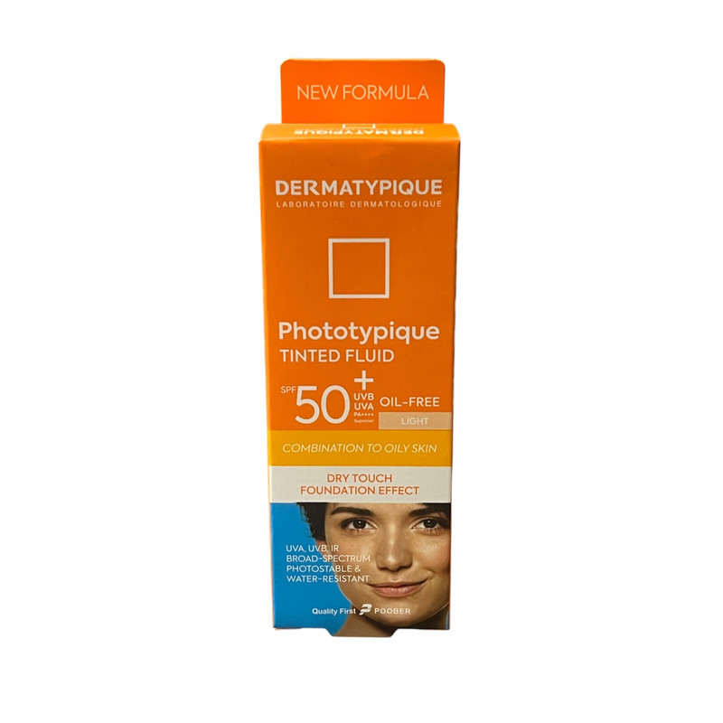 فلوئید ضد آفتاب رنگی درماتیپیک spf50 مدل Light2 محافظت دربرابر UVA،UVB مناسب برای پوست چرب حجم 50 میلی لیتر