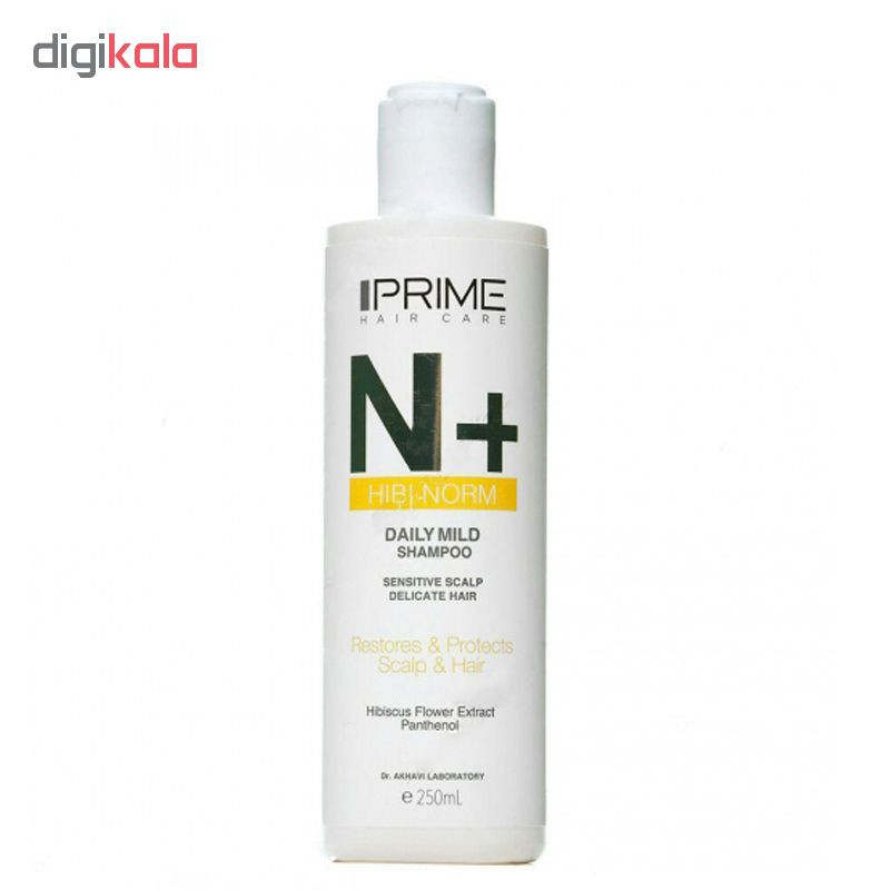 شامپو روزانه پرایم مدل N+ Hibi Norm با عصاره چای ترش و ویتامین B5 مناسب پوست سر حساس و انواع مو حجم 250 میلیلیتر