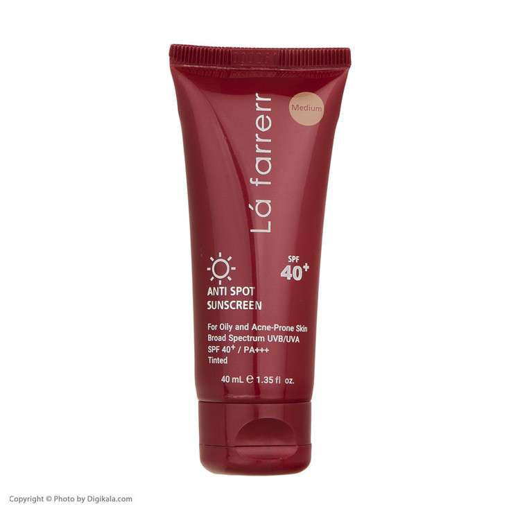 کرم ضدآفتاب و ضدلک رنگی لافارر مدل SPF40-Medium، مناسب پوستهای چرب، حجم 40 میلیلیتر