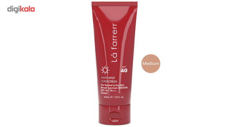 کرم ضدآفتاب و ضدلک رنگی لافارر مدل SPF40-Medium، مناسب پوستهای خشک و معمولی، حجم 40 میلیلیتر