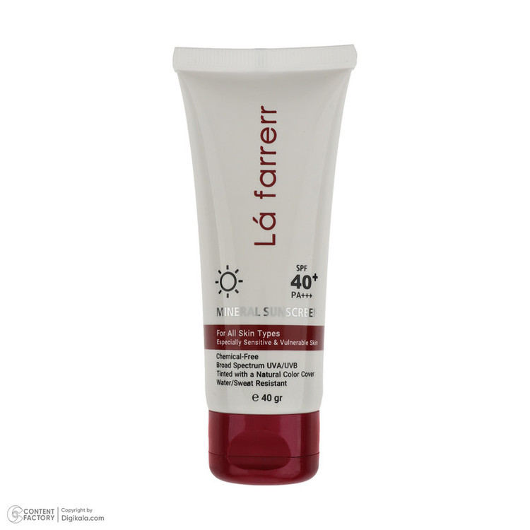 کرم ضد آفتاب رنگی لافارر SPF 40 مدل مینرال حاوی محافظ UVA و UVB و PA+++ مناسب انواع پوست حجم 40 میلیلیتر