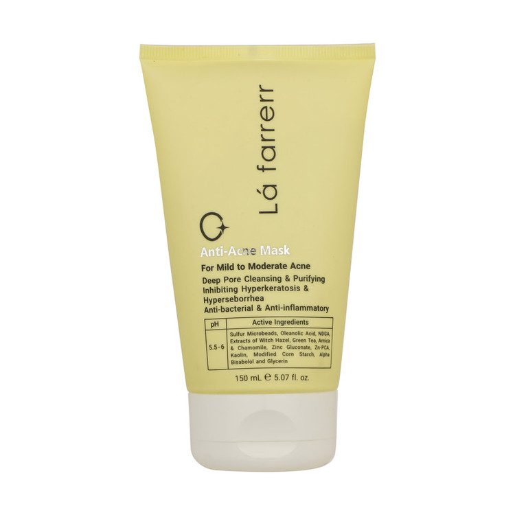 ماسک کرمی ضد آکنه لافارر مدل anti-acne حجم 150 میلیلیتر با عصارههای گیاهی، گوگرد میکرونیزه، پاکسازی عمقی منافذ، ضد التهاب و مناسب پوستهای مستعد آکنه