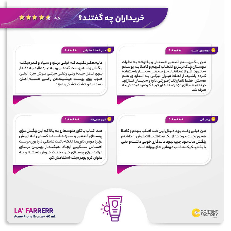 کرم ضدآفتاب رنگی لافارر مدل SPF40، مناسب پوستهای چرب، حجم 40 میلیلیتر