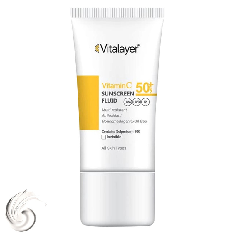 فلوئید ضدآفتاب بیرنگ ویتالیر SPF50 مدل Vitamin C مناسب انواع پوست، حجم 50 میلیلیتر