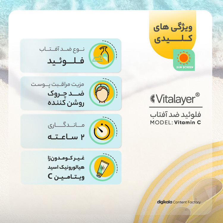 فلوئید ضدآفتاب بیرنگ ویتالیر SPF50 مدل Vitamin C مناسب انواع پوست، حجم 50 میلیلیتر