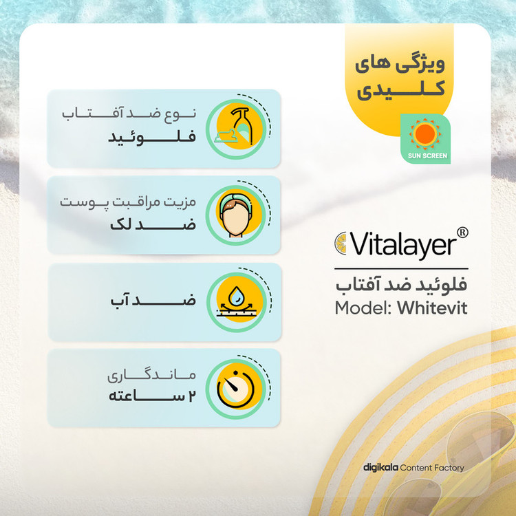فلوئید ضدآفتاب بیرنگ ویتالیر SPF50 مدل Whitevit مناسب انواع پوست، حجم 50 میلیلیتر