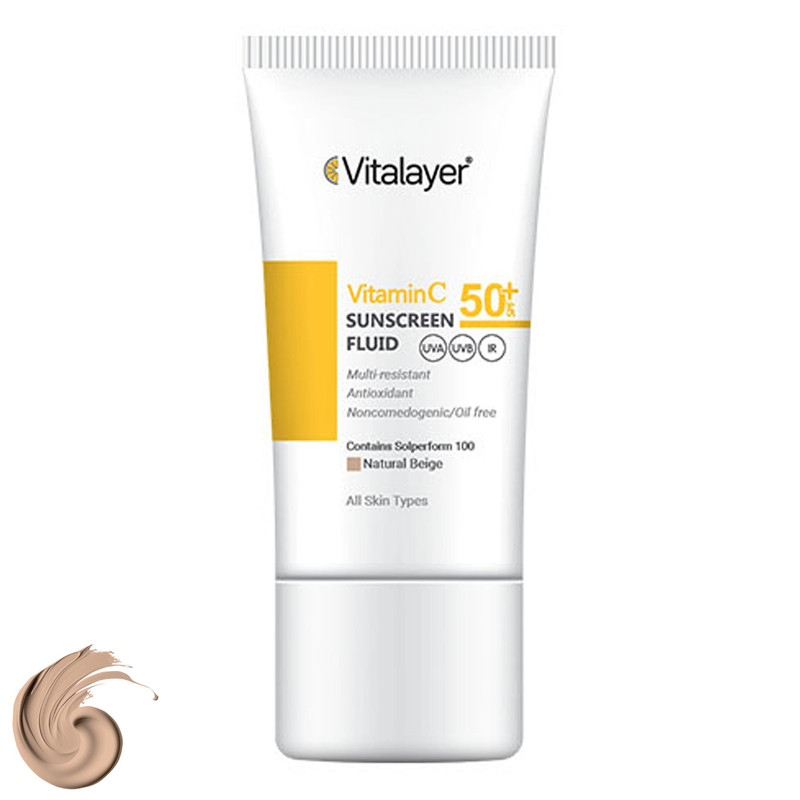 کرم ضد آفتاب رنگی ویتالیر، SPF 50، مدل ویتامین سی، ‌مناسب انواع پوست با تنالیته متوسط و حجم 50 میلی‌لیتر، ضد آب، مرطوب‌کننده، غیر کومدون‌زا، محافظت‌کننده در برابر اشعه‌های UVA و UVB، ویتامین C و آنتی اکسیدان، با ماندگاری 2 ساعته