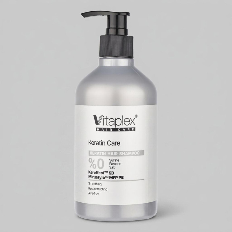 شامپو مو ویتاپلکس مدل KC01 مناسب موهای کراتین شده، نرمکننده، لطافتبخش، تقویتکننده، ترمیمکننده، ضد وز، براقکننده، حجم 500 میلیلیتر