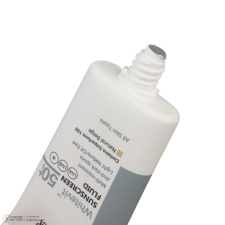 فلوئید ضدآفتاب رنگی ویتالیر SPF 50 مدل Whitevit مناسب انواع پوست حجم 50 میلی لیتر