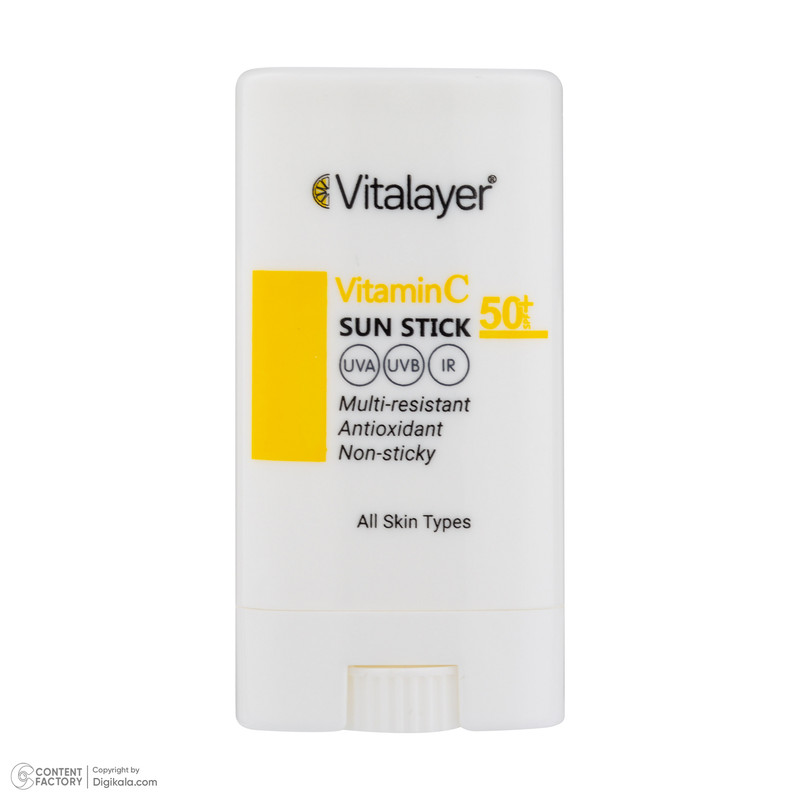 استیک ضد آفتاب بیرنگ صورت ویتالیر SPF 50 مدل Vitamin C محافظ در برابر اشعه UVA و UVB مناسب برای انواع پوست حجم 20 میلیلیتر