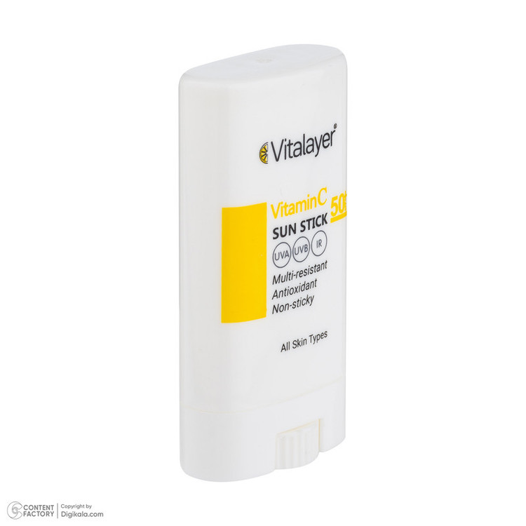 استیک ضد آفتاب بیرنگ صورت ویتالیر SPF 50 مدل Vitamin C محافظ در برابر اشعه UVA و UVB مناسب برای انواع پوست حجم 20 میلیلیتر