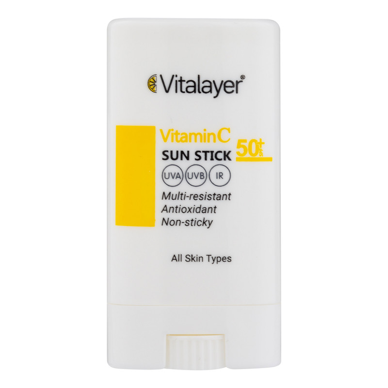 استیک ضد آفتاب بیرنگ صورت ویتالیر SPF 50 مدل Vitamin C محافظ در برابر اشعه UVA و UVB مناسب برای انواع پوست حجم 20 میلیلیتر