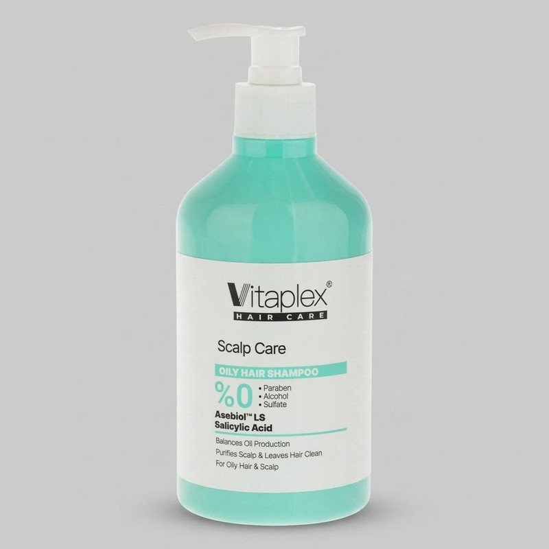 شامپو مو ویتاپلکس مدل Scalp Care حجم 500 میلیلیتر، مناسب موهای چرب، کنترل چربی و تنظیم ترشح سبوم، لایهبرداری ملایم، حفظ رطوبت و تقویتکننده