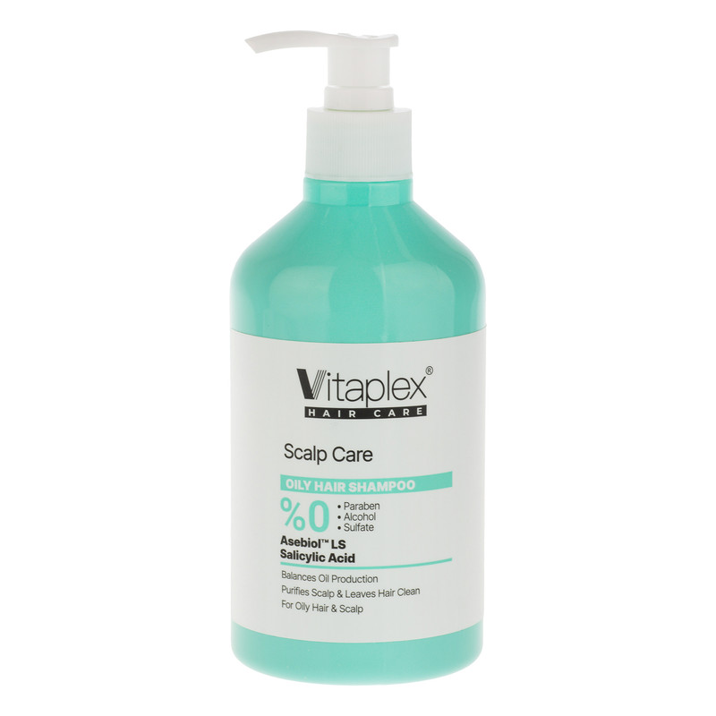 شامپو مو ویتاپلکس مدل Scalp Care حجم 500 میلیلیتر، مناسب موهای چرب، کنترل چربی و تنظیم ترشح سبوم، لایهبرداری ملایم، حفظ رطوبت و تقویتکننده