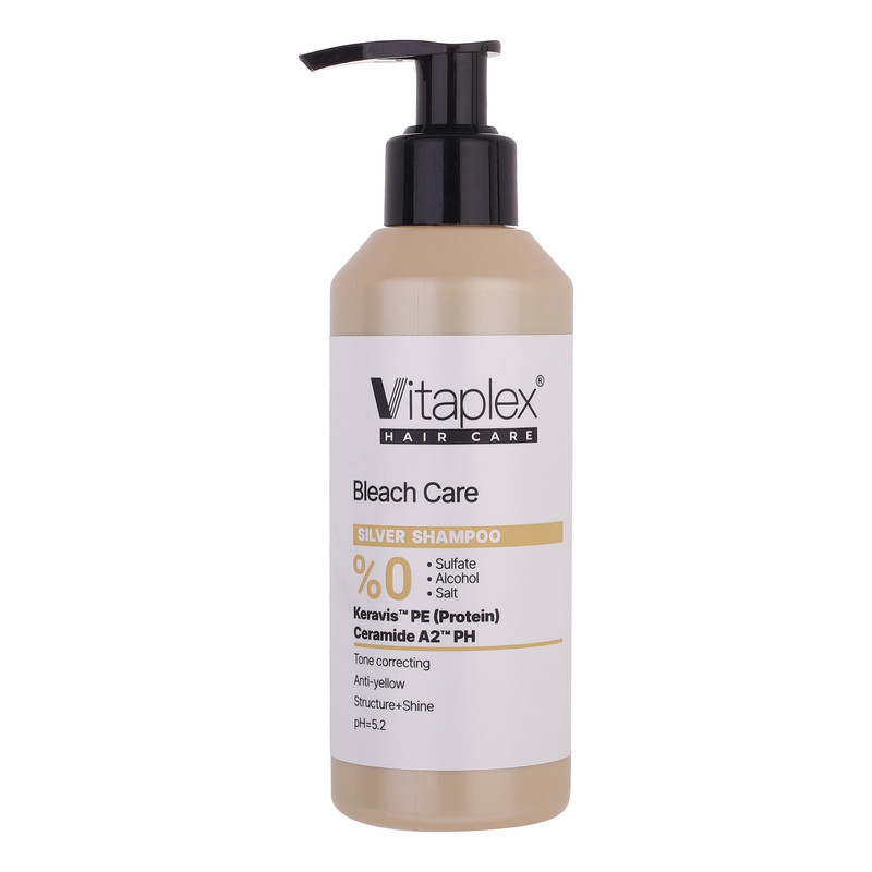 شامپو تثبیت کننده رنگ مو ویتاپلکس مدل Bleach Care 01 با حجم 200 میلیلیتر، مناسب موهای رنگ شده و آسیب دیده، ضد زردی، براق کننده، سازگار با پوست سر معمولی و چرب