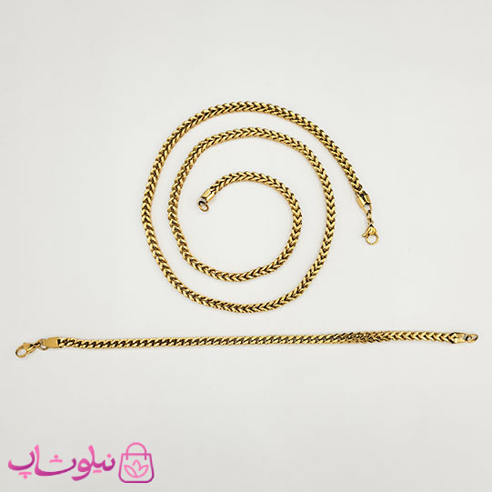ست گردنبند و دستبند مردانه فرانکو (میرو) طلایی کد 1200