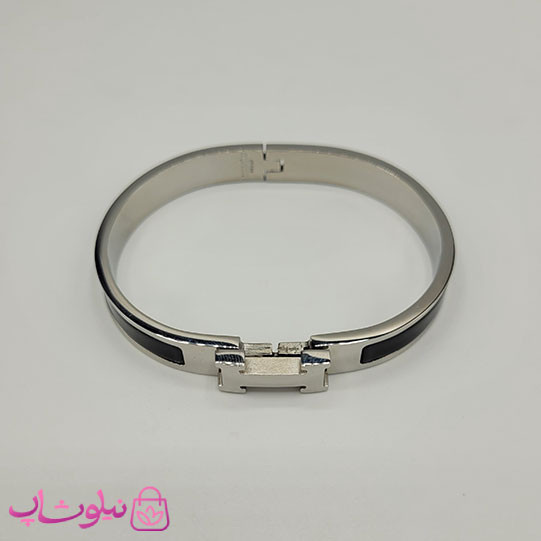 دستبند زنانه هرمس مشکی نقره ای استیل قفل اورجینال کد 680