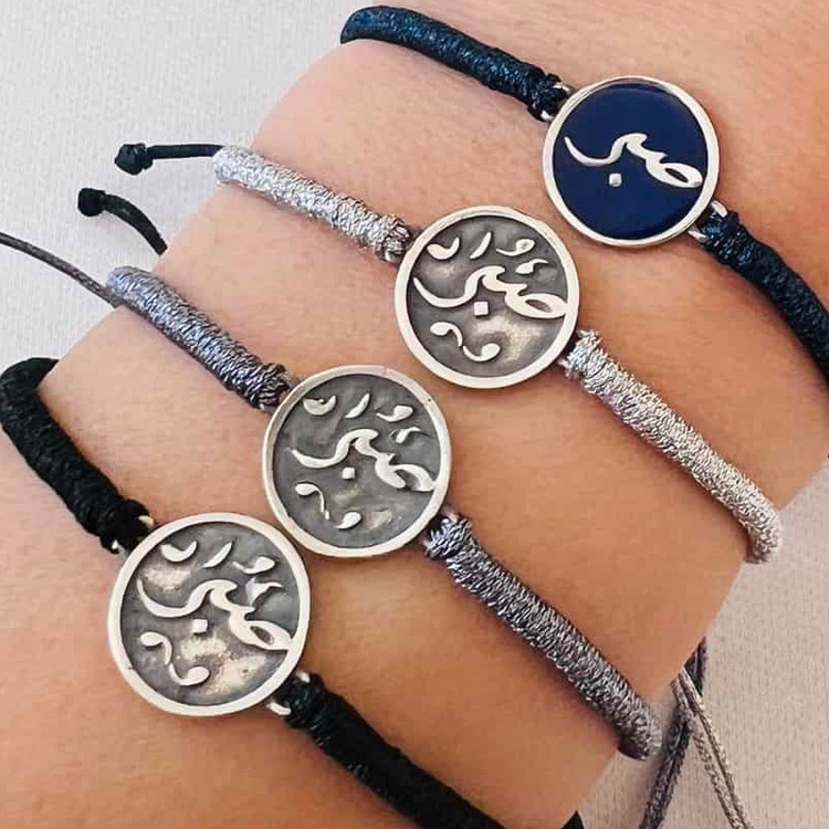 دستبند نقره صبر سیاه قلم و بافت لوله ای