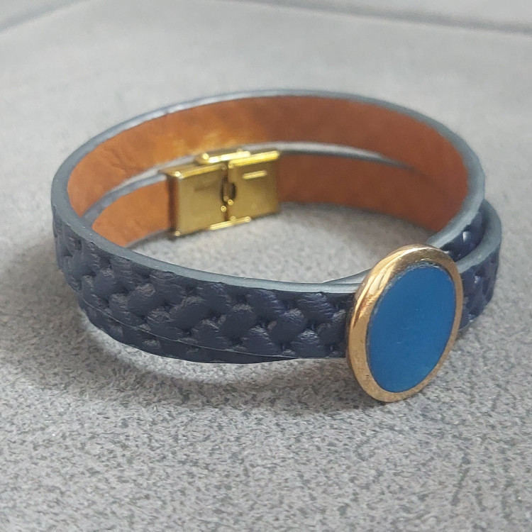 دستبند چرم طبیعی عقیق آبی اصل خوشرنگ