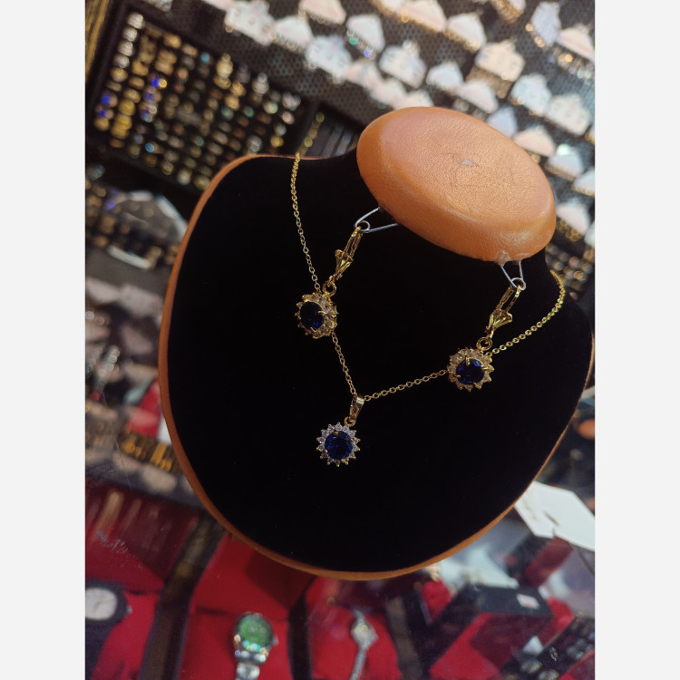 نیمست گردنبند و گوشواره نگین آبی 6450