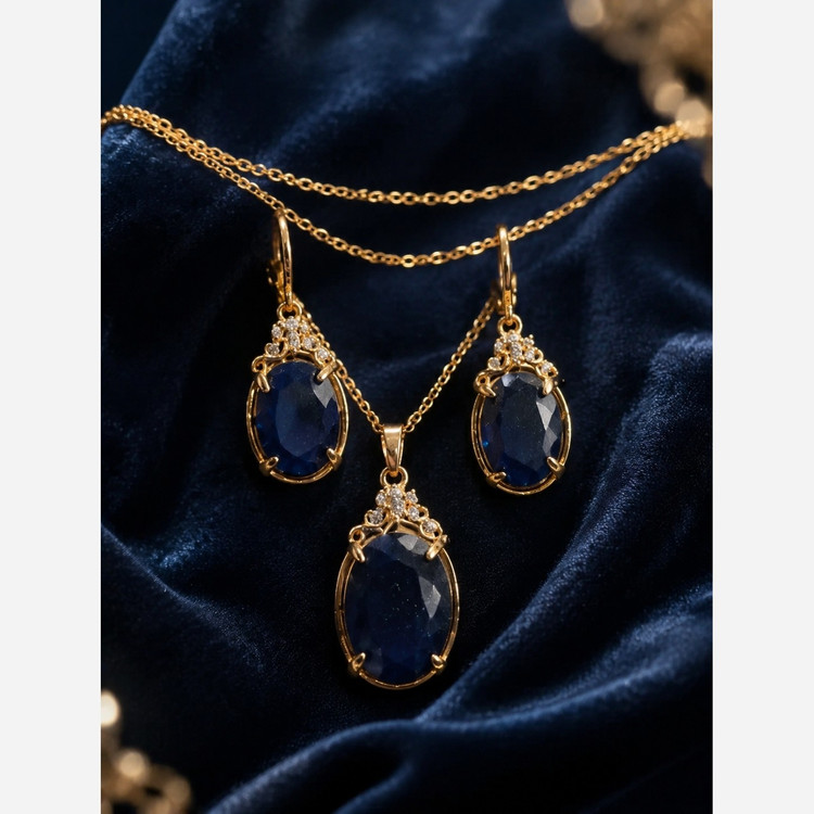 نیمست گردنبند و گوشواره نگین آبی برند ژوپینگ 6500