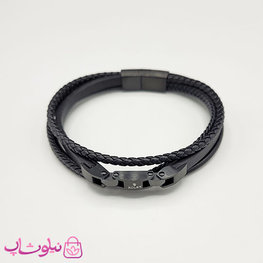 دستبند مردانه چرمی کارتیه فول مشکی کیفیت مستر کد 1150