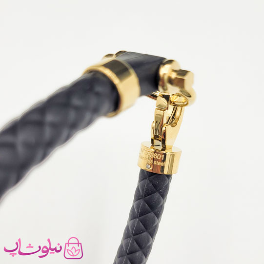 دستبند امگا رابر مشکی با قفل طلایی سایز لارج کیفیت مستر کد 1200