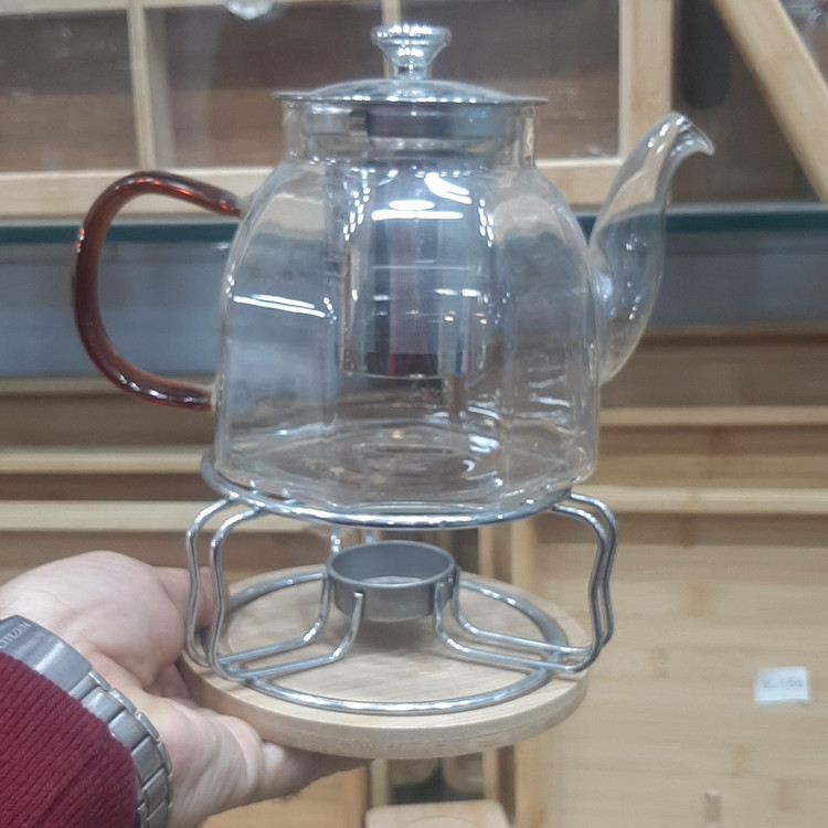 کتری پیرکس با وارمر و کفی بامبو مخصوص دمنوش و چای