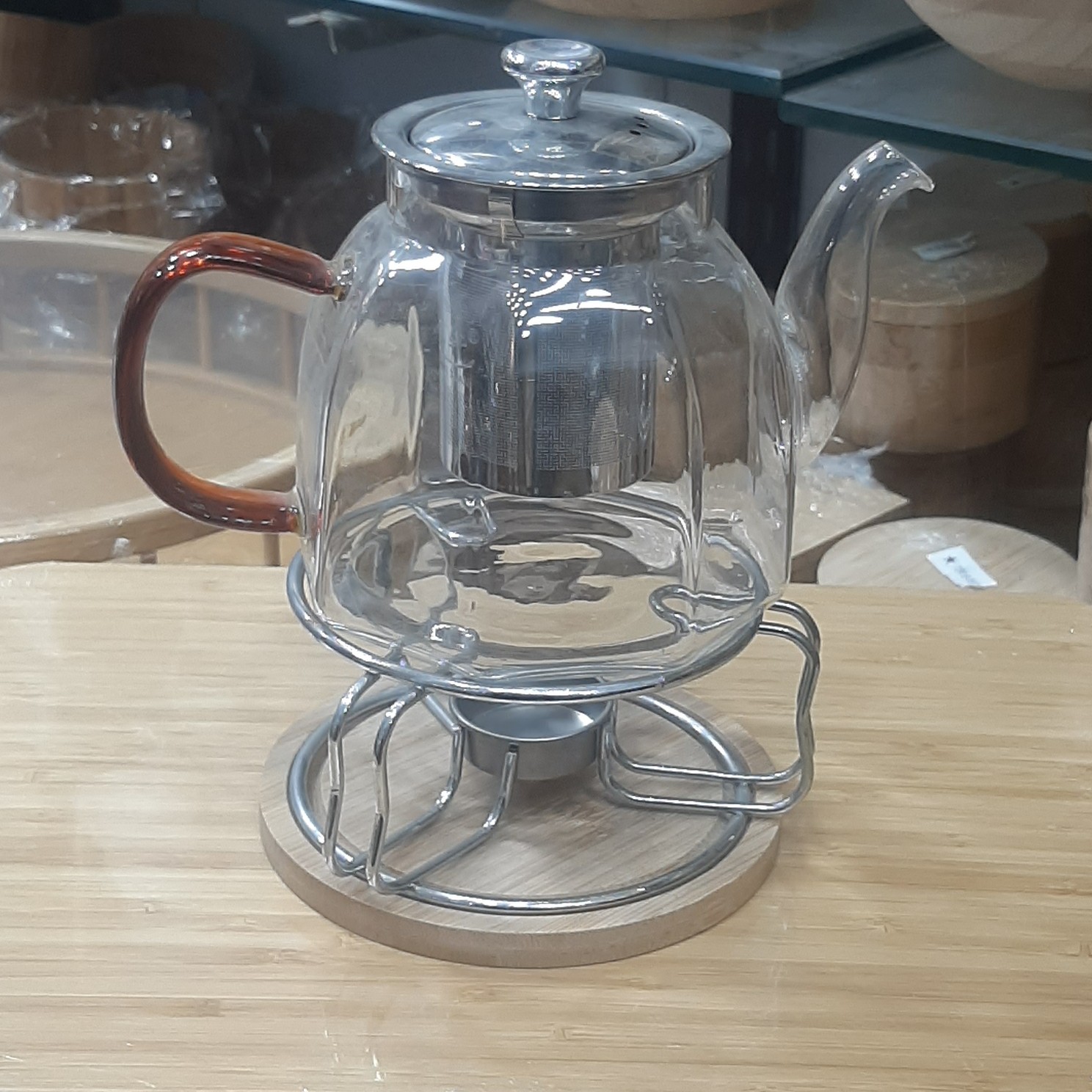 کتری پیرکس با وارمر و کفی بامبو مخصوص دمنوش و چای