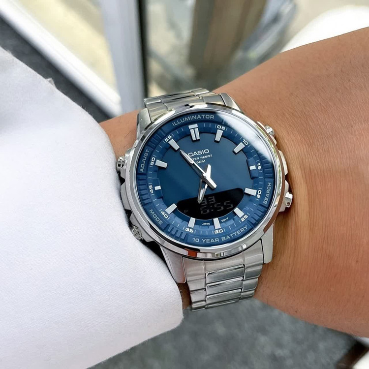 ساعت مچی عقربه ای و دیجیتال کاسیو CASIO صفحه آبی