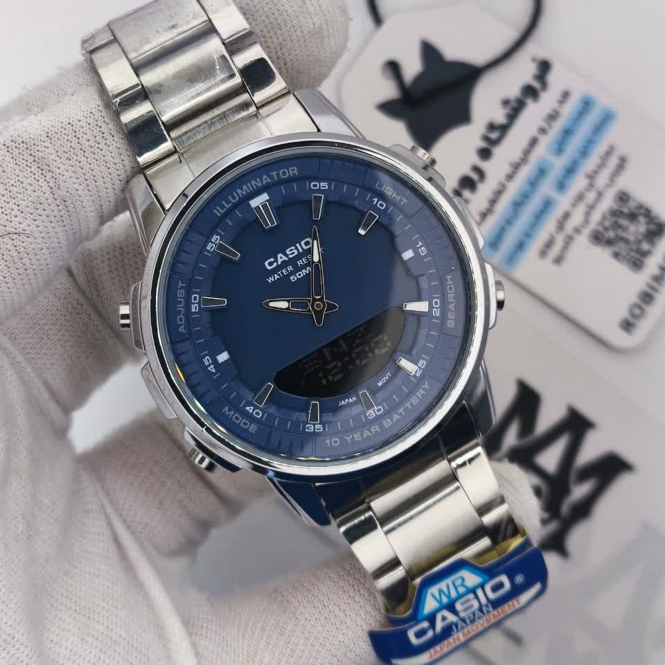 ساعت مچی عقربه ای و دیجیتال کاسیو CASIO صفحه آبی