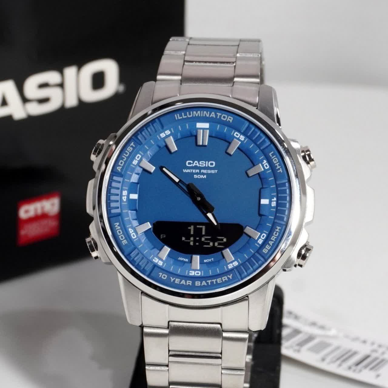ساعت مچی عقربه ای و دیجیتال کاسیو CASIO صفحه آبی