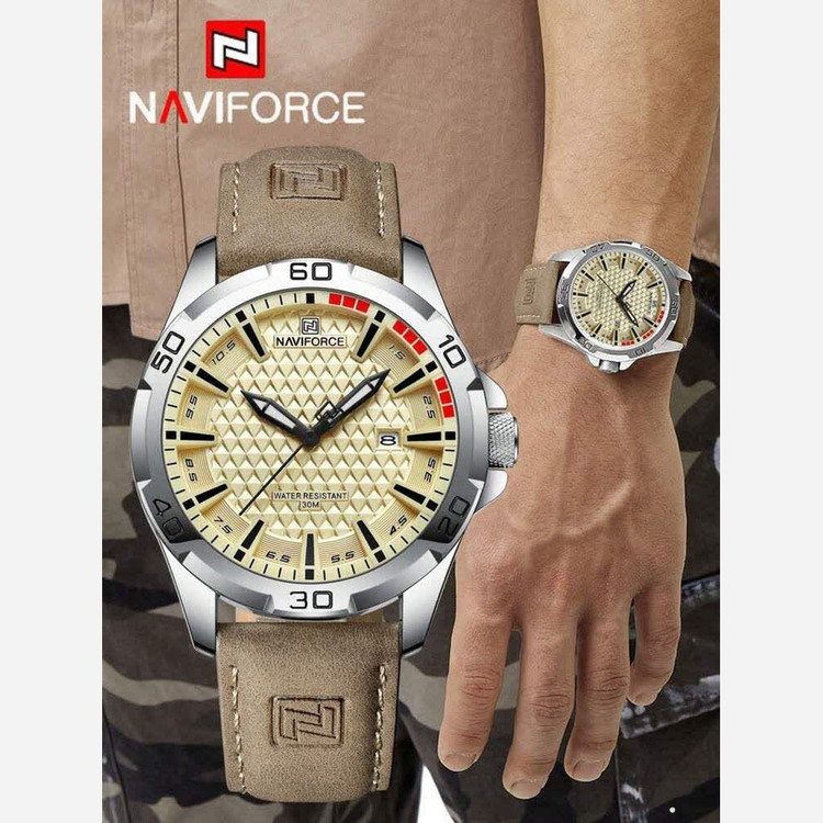 ساعت مچی مردانه نیوی فورس NAVIFORCE مدل nf8023 ژاپنی بند چرم