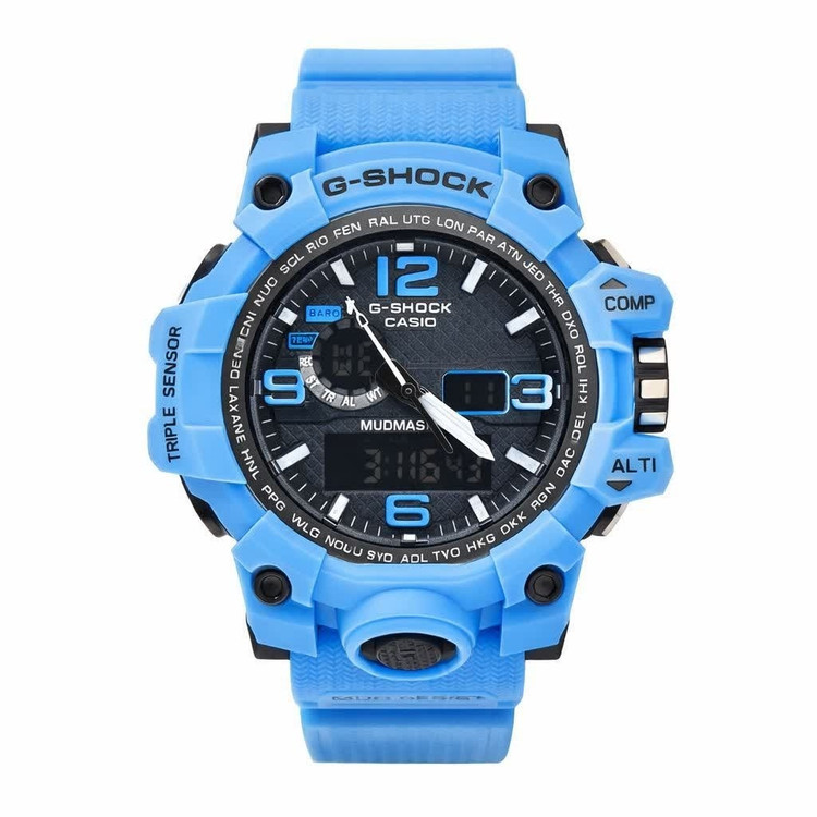 ساعت مچی مردانه عقربه ای و دیجیتال کاسیو جیشاک CASIO G-SHOOK مدل7 آبی کمرنگ
