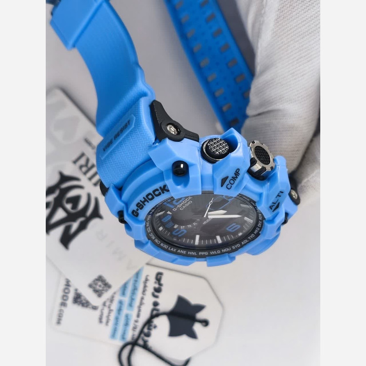 ساعت مچی مردانه عقربه ای و دیجیتال کاسیو جیشاک CASIO G-SHOOK مدل7 آبی کمرنگ