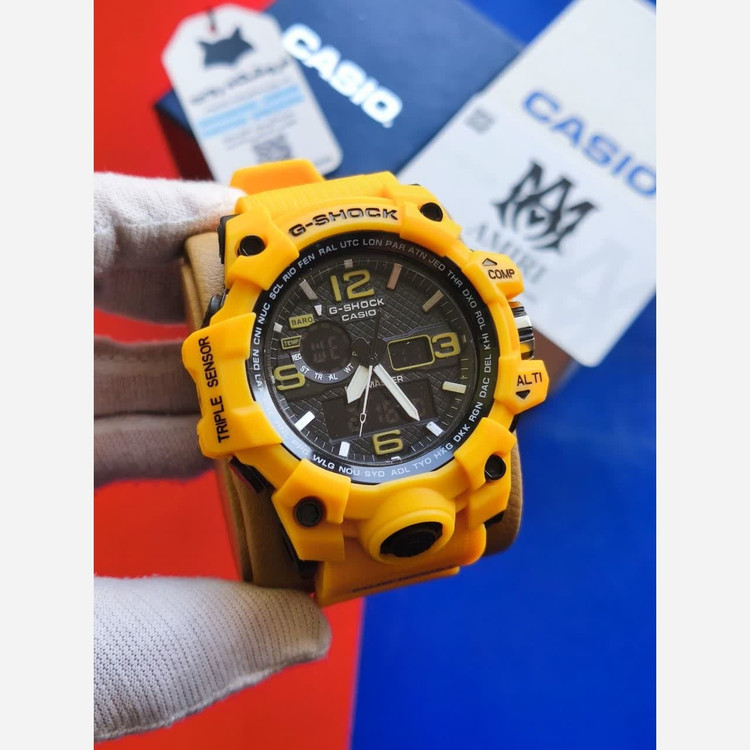ساعت مچی مردانه عقربه ای و دیجیتال کاسیو جیشاک CASIO G-SHOOK مدل9 زرد