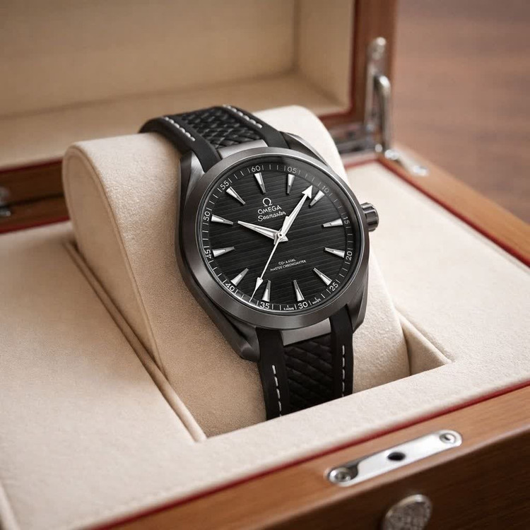 ساعت مچی عقربه ای مردانه اومگا OMEGA بند رابر مشکی