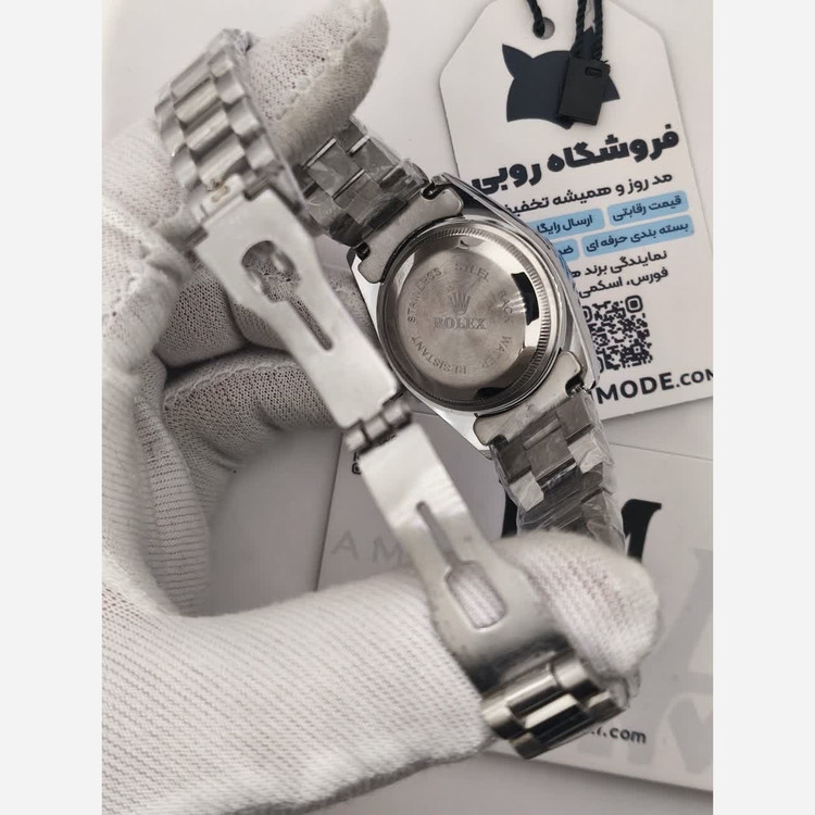 ساعت مچی زنانه رولکس ROLEX دو تقویمه نقره ای مشکی