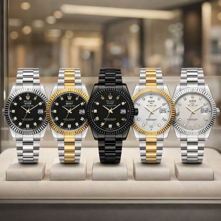 ساعت مچی زنانه رولکس ROLEX دو تقویمه نقره ای مشکی