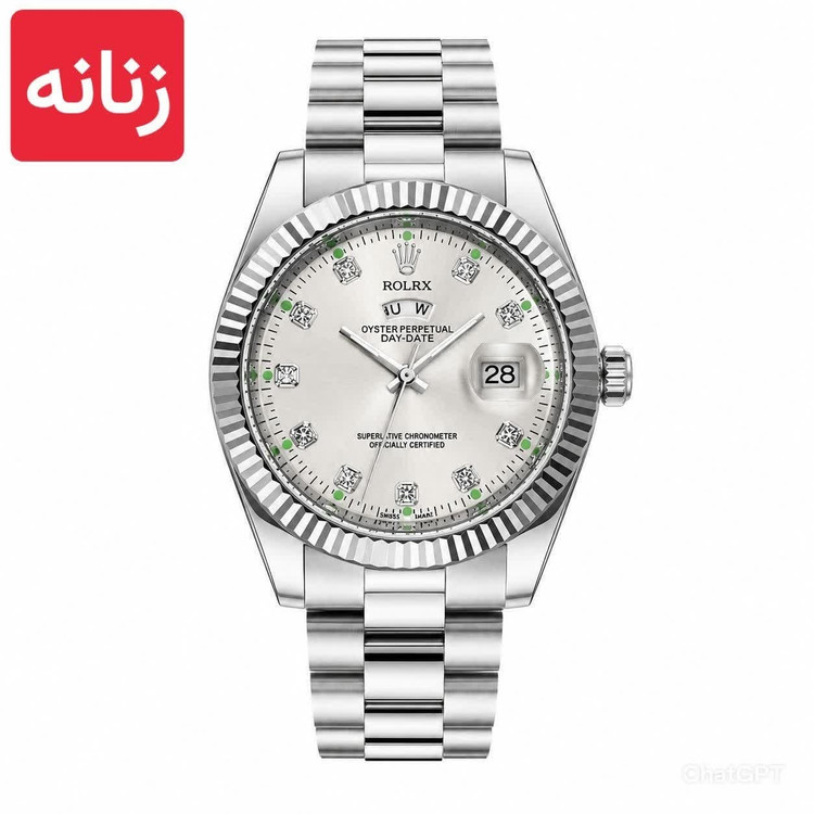 ساعت مچی زنانه رولکس ROLEX دو تقویمه نقره ای سفید