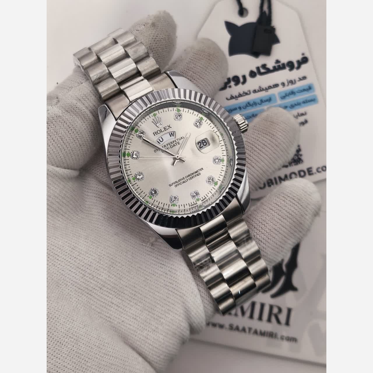 ساعت مچی مردانه رولکس ROLEX دو تقویمه نقره ای سفید